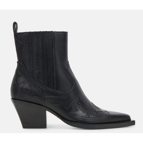 Dolce Vita Ramson Black Leather Western Ankle Boots Size 6.5 Pointed Toe NEW - Picture 1 of 8